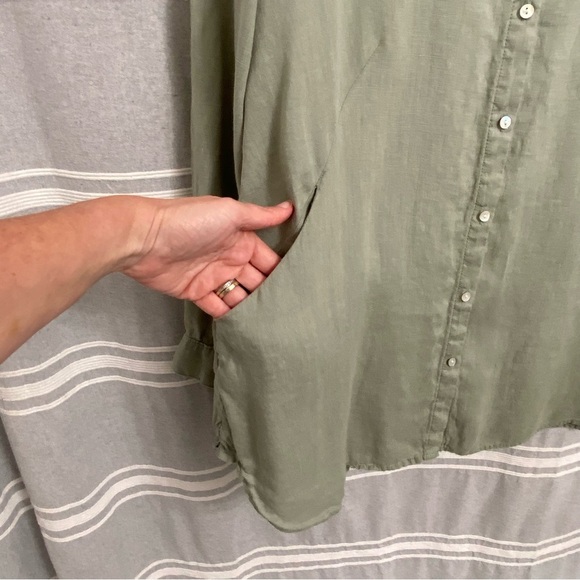 SIGRID OLSEN / Green Linen Long Sleeve Button Front Shirt Size L - Picture 8 of 12